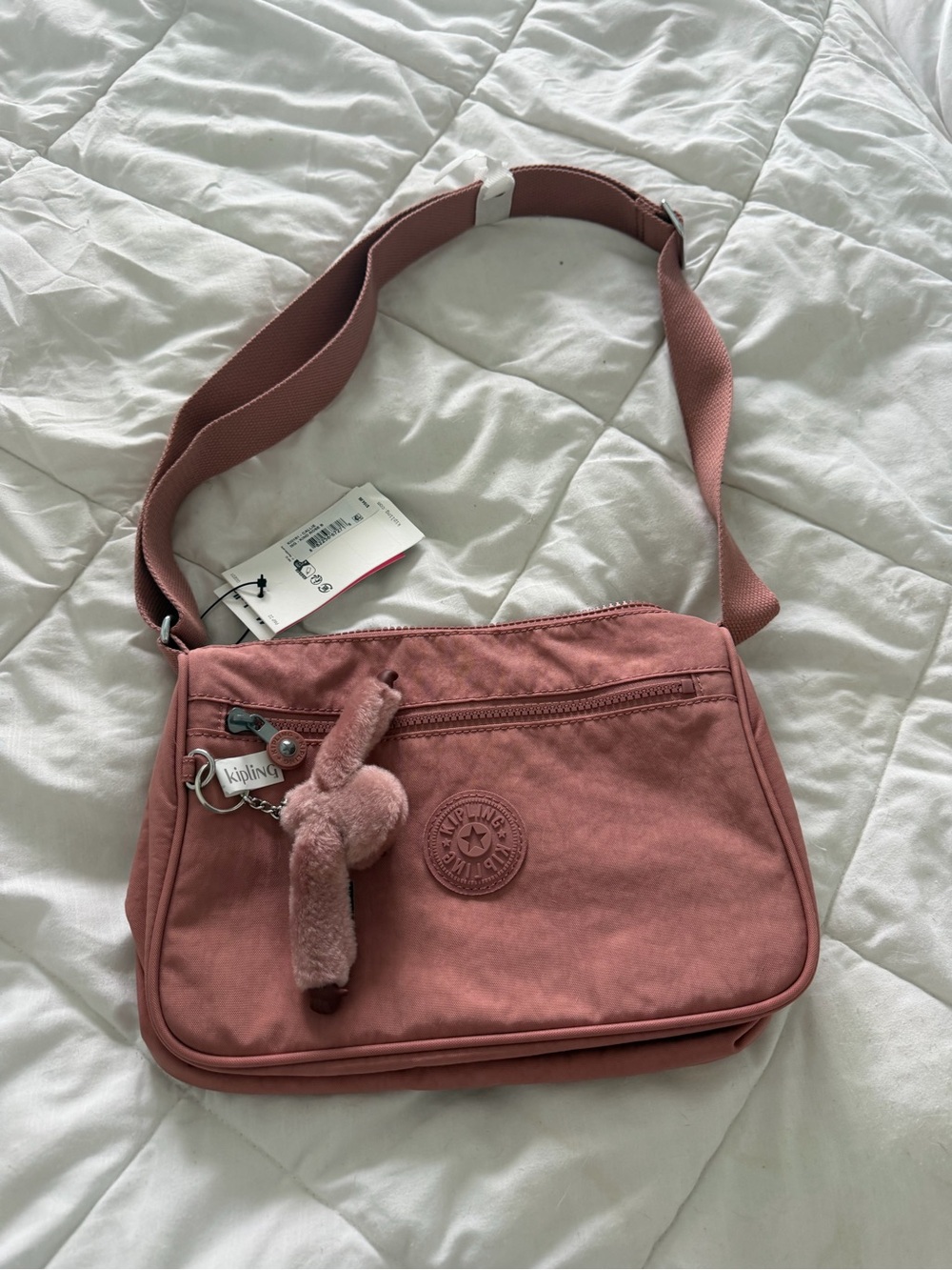 Kipling Dusty Rose Crossbody Bag with Monkey Charm